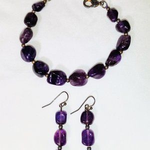 Amethyst Beaded Bracelet & Matching Earrings